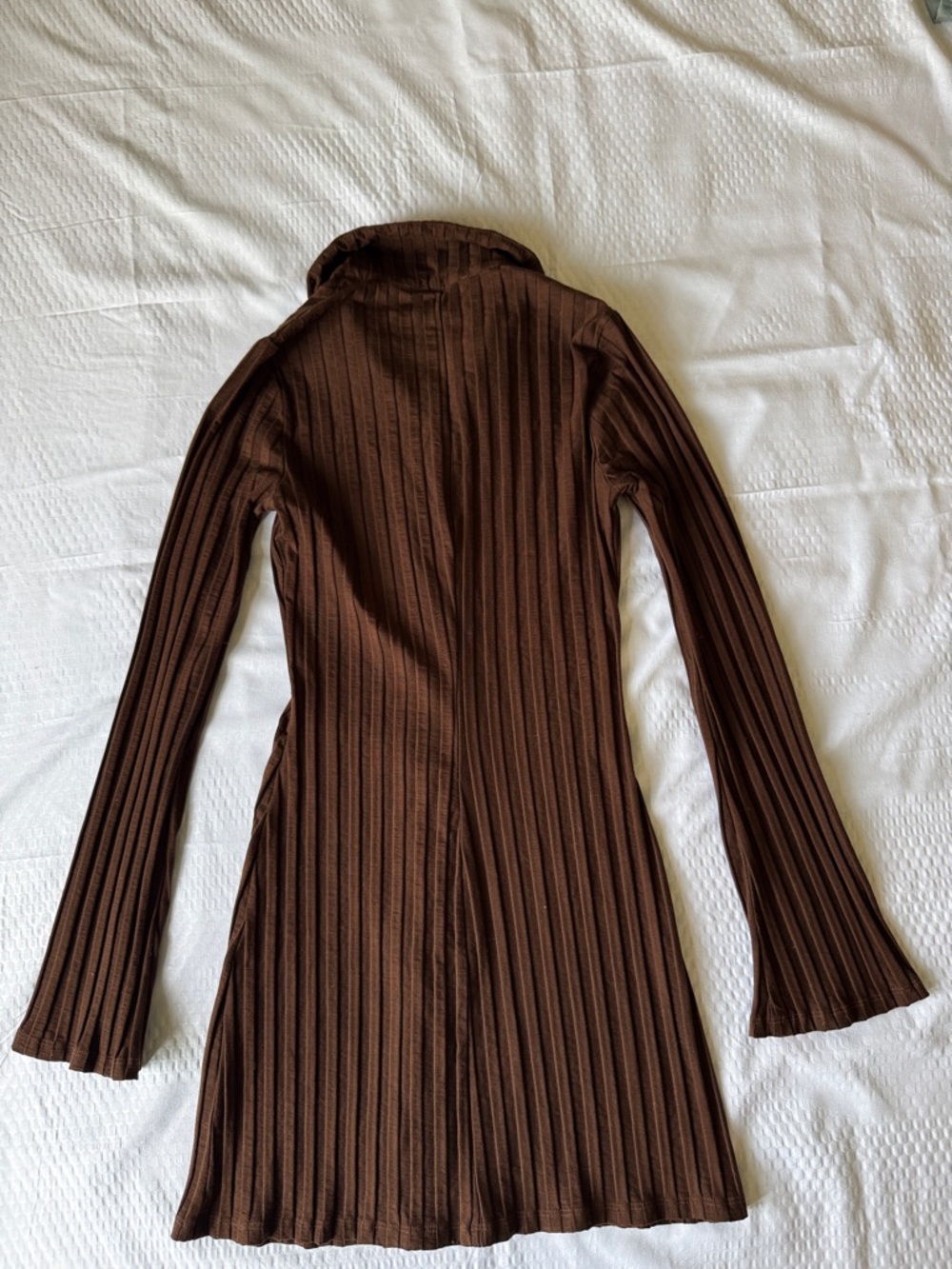 Reformation Chocolate Brown Ribbed Button-Down Mini Dress - Picture 5 of 10